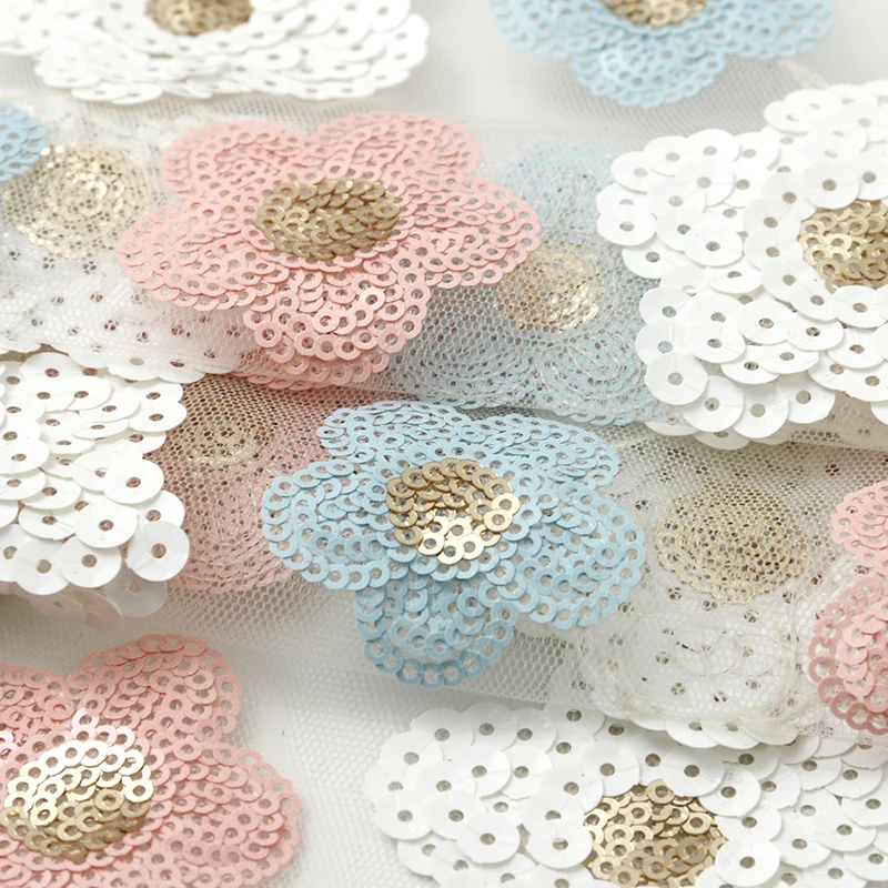 Fashion design quality factory fine workmanship 3D embossed mesh sequin fabric for girls