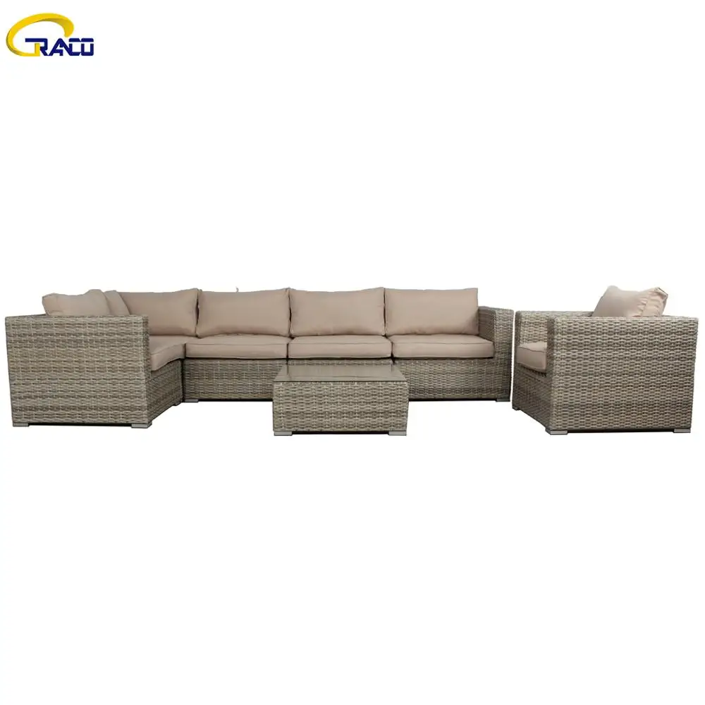 
Promotion leisure outdoor rattan garden furniture 6 seater elegant european furniture garden sofa set 