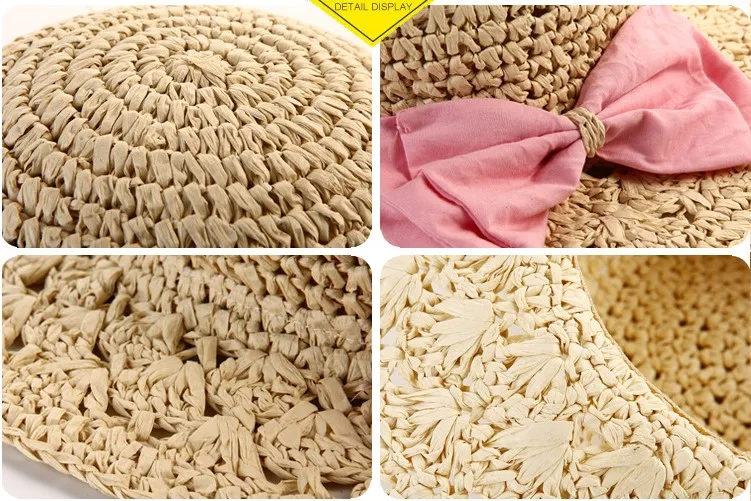 New fashion girl straw hat outdoor sun protection sunscreen bow beach straw hat