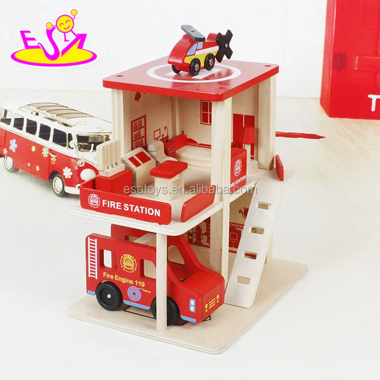 
Wholesale cheap toy fire station wooden garage toy for children W04B030 