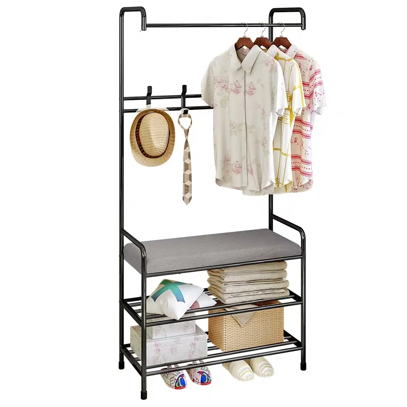 Living Room Furniture  Heated Standing Shoe Clothing Coat Rack Hanger with Shelves