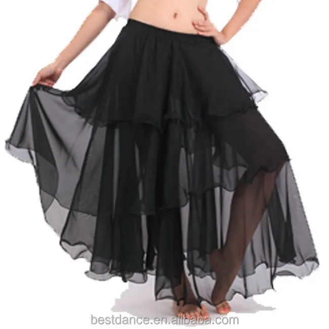 arab belly dance long skirt chiffon skirts women dancing 3 rows skirts