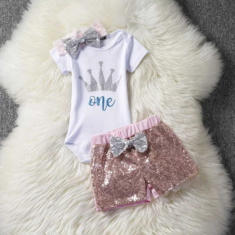 3Pcs/Set Newborn Baby Girl Cotton Top Rompers +Sequin Tassel Pants+Headband Outfits Sunsuit Set Clothes