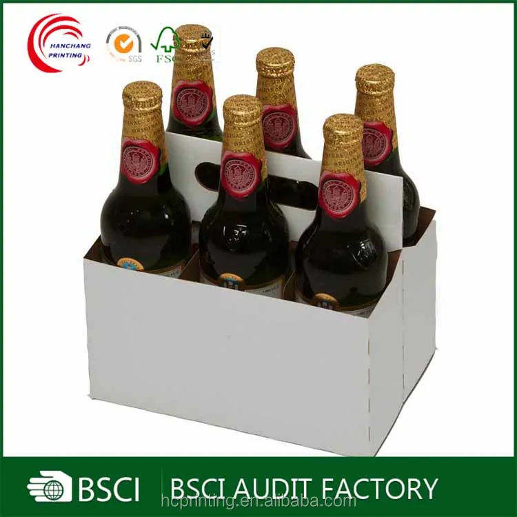 White cardboard 6 pack bottle beer carriers accept customization