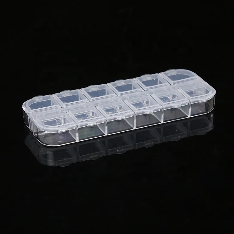 Customized Good Quality Double Row Clear 12 Grids Drill Box Makeup Storage Box