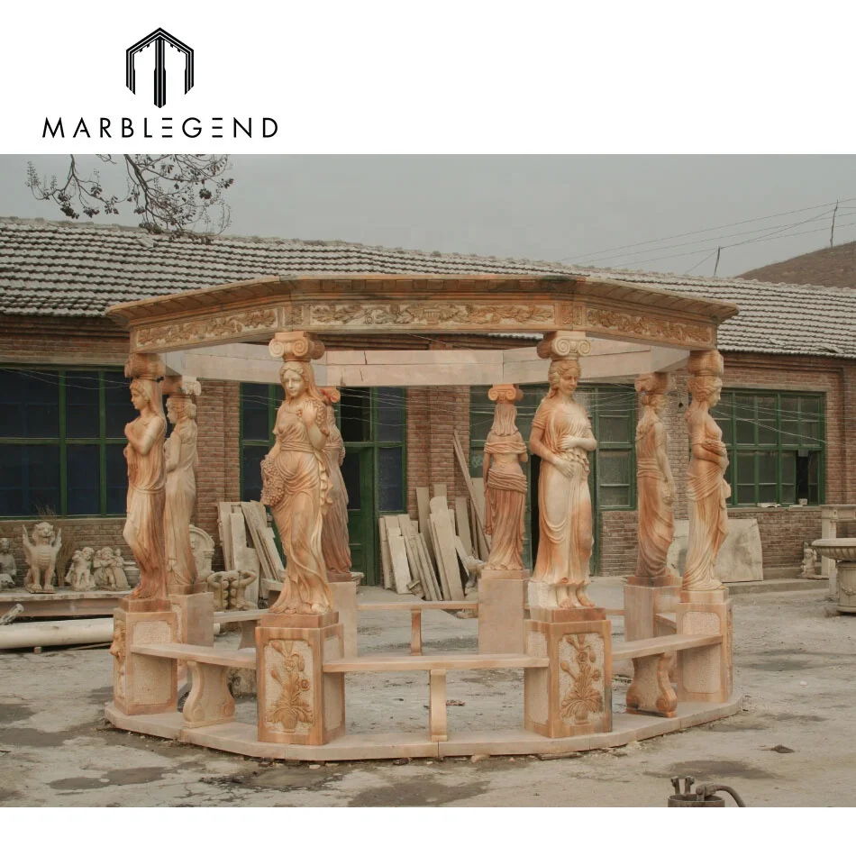 PFM natural marble made hand carved large outdoor stone gazebo