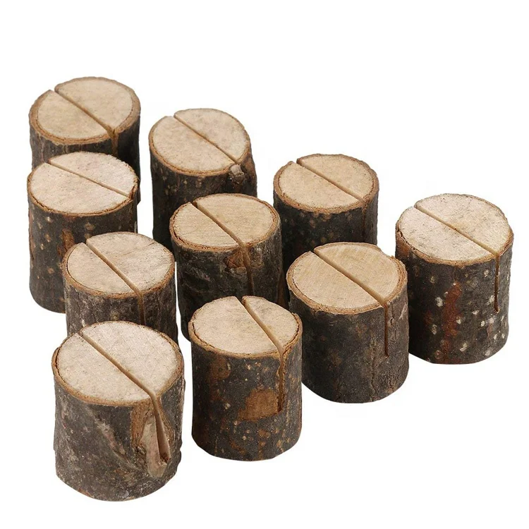 Amazon Top Seller 2019 Rustic Wood Place Card Holders Round Table Number Holder Stand Wooden Bark Memo Holder Card