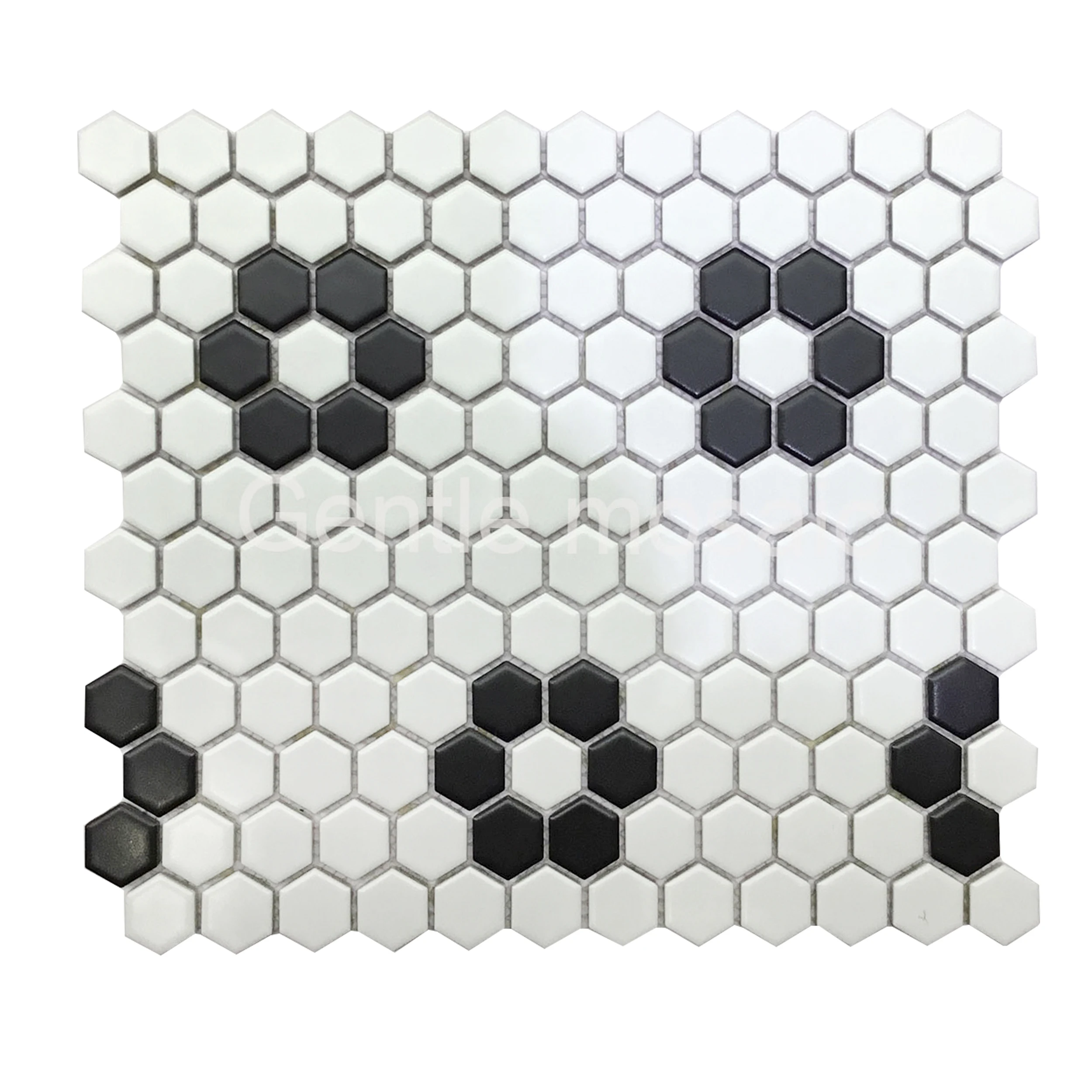 High quality interior wall simple decoration small hexagon shape  white mix black 6mm ceramic mosaic tile