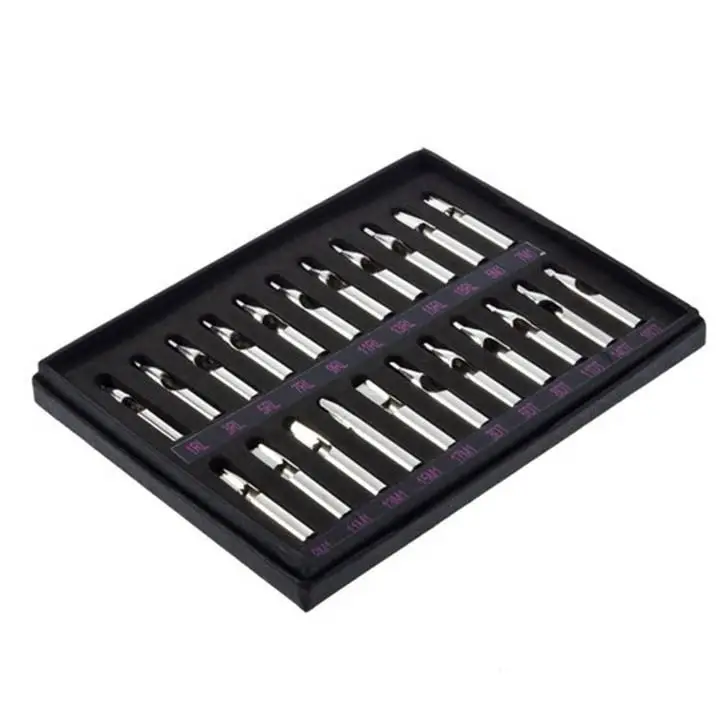 Pro 22 Pcs Stainless Steel Round Tattoo Nozzles Tips Needles Grip Machine Set