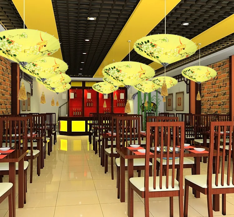 Umbrella-Style Chinese Classic Fabric Droplight Lantern