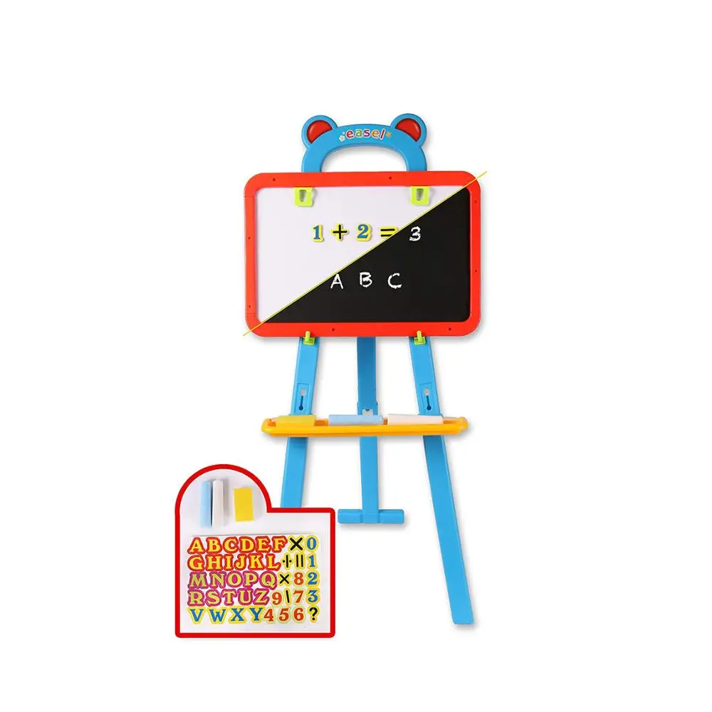 Kids 3-in-1 Chalkboard and Whiteboard Easel - Reversible Magnetic Dry Erase and Paint Board with Chalk, Eraser, and 84 Magnets
