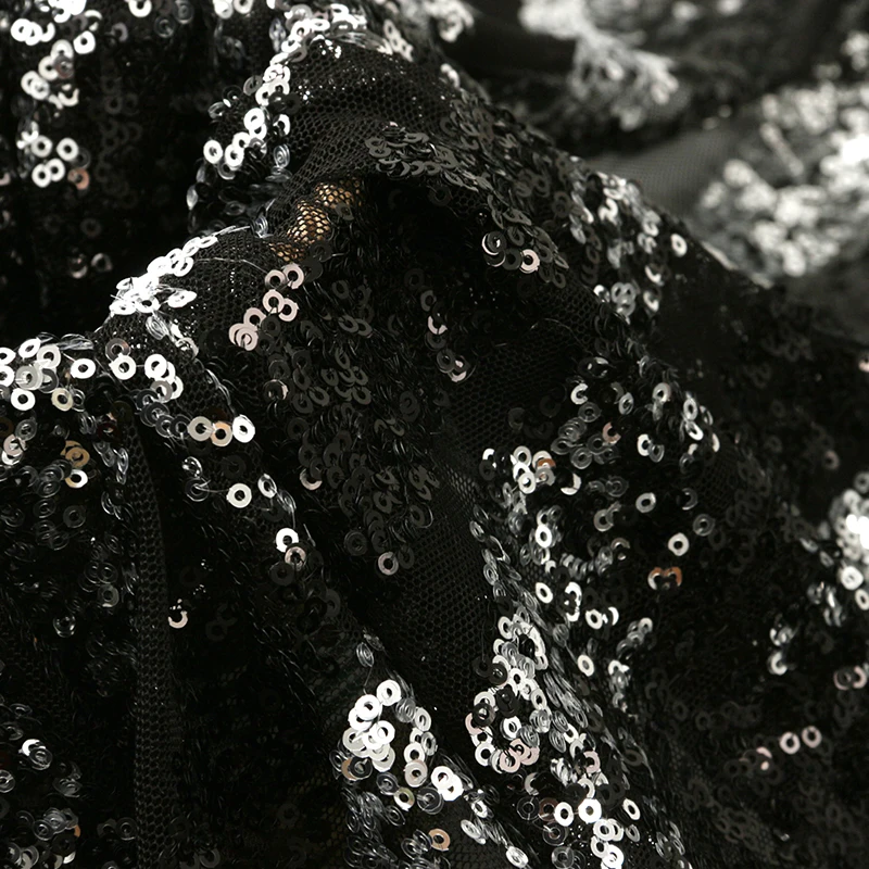 Wholesale polyester fashion breathable dress mesh silver black sequin fabric