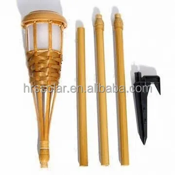 Bamboo material solar powered led garden lights ,solar tiki torch light