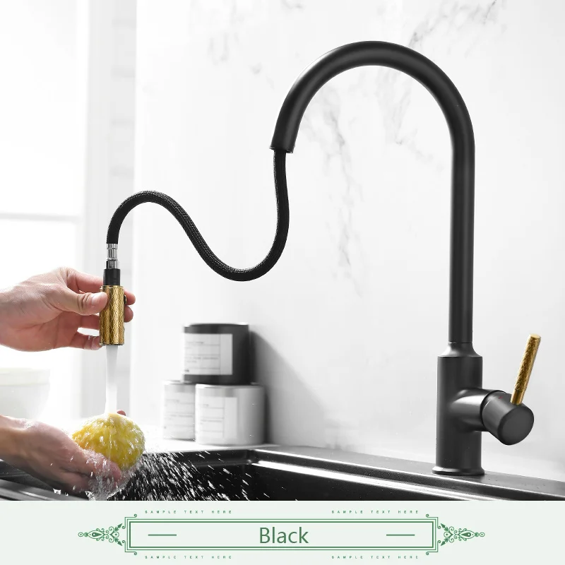 Luxury Single Handle Kitchen Faucet Sprayer Gold Kitchen Faucet Brass Modern Contemporary Ceramic Sinks Kitchen with Pull Down