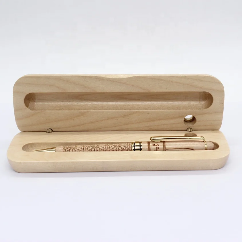 JW-14 wholesale  luxury engraving logo maple wood twist ballpoint pen with wooden box and pen holder