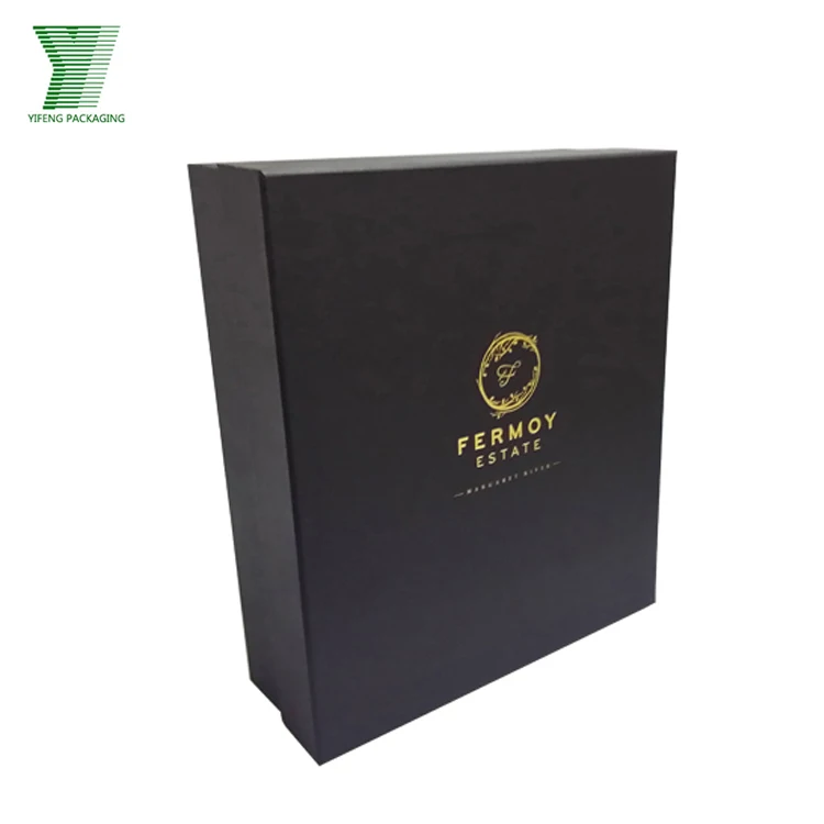 New arrival premium gift wine box packaging 750ml champagne bottle and cups black wine paper box