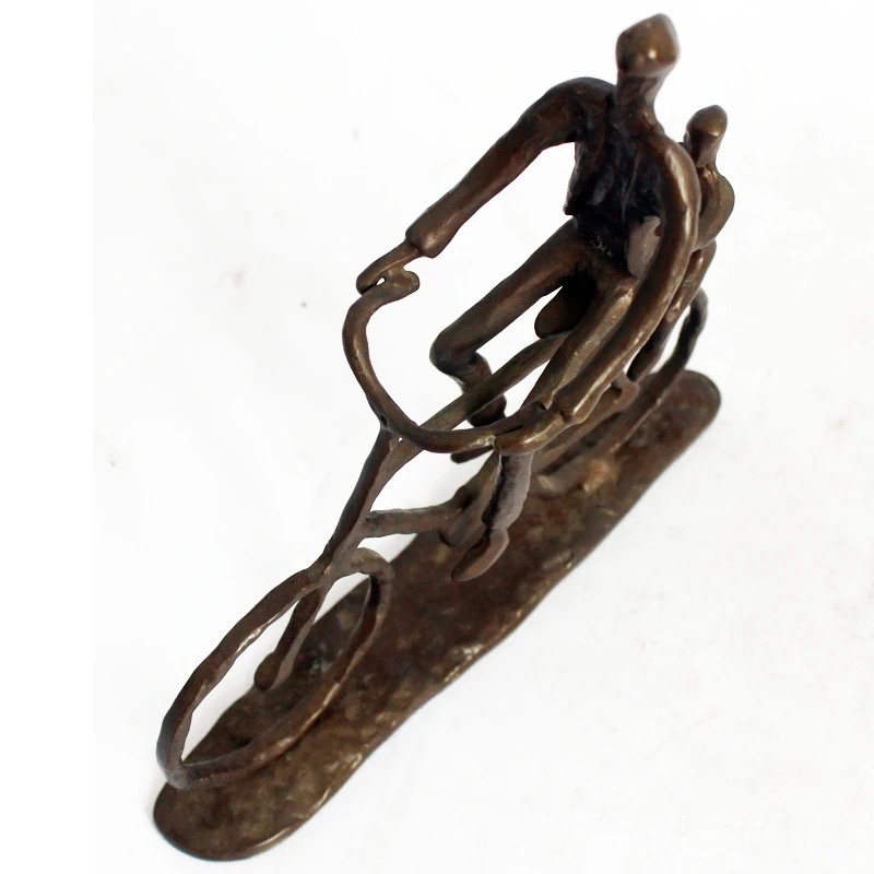 Vintage style antique cast iron couple father and son  bike figurine home decoration statue for sale