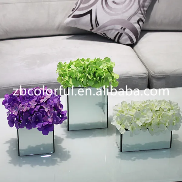 Glass Vase Wedding Home Decoration Design Glass Modern Square Mirrored Silver Glass Vase Small Mini Water with Flower