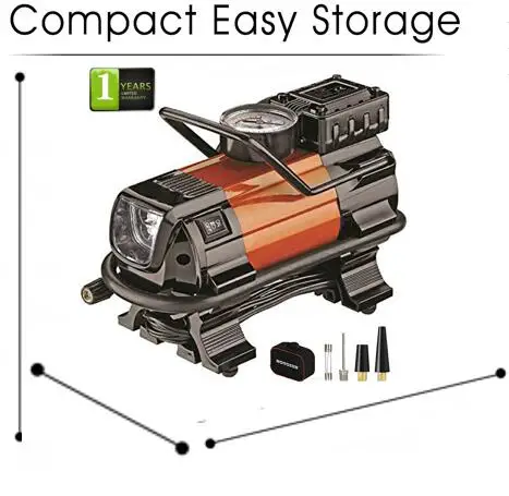 Small Air Compressor Pump: Portable 12V Tire Inflator With Pressure Gauge And Tire Pump-Compressor Tanks with 3 Foot Hose & 3 Un