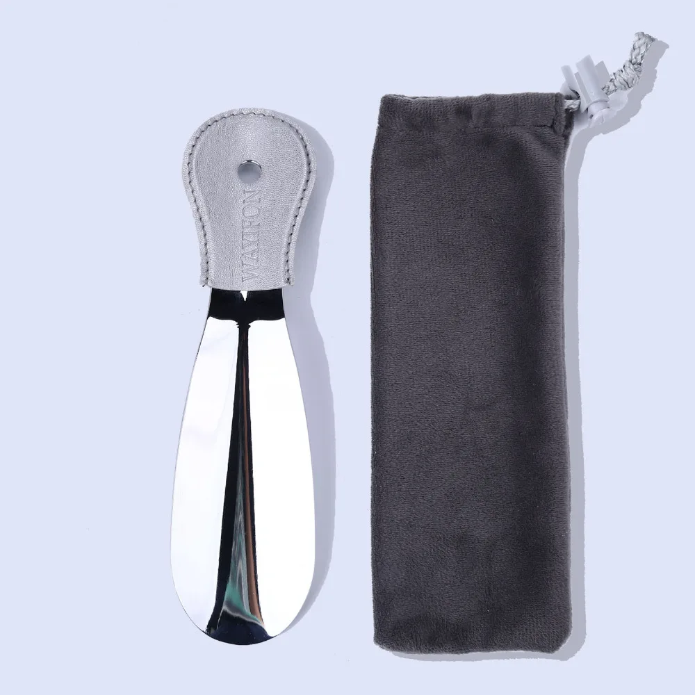 
Durable and Portable Leather Cover Stainless Steel Shoe horn with Bunch pocket 