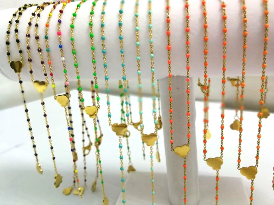 
2020 Butterfly Wholesale Women Epoxy Gold Stainless Steel Colorful Enamel Pendant Necklace 