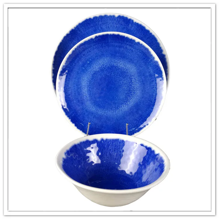 blue color 12 piece Sealife Design (Cobalt Crab) dinner set melamine tableware