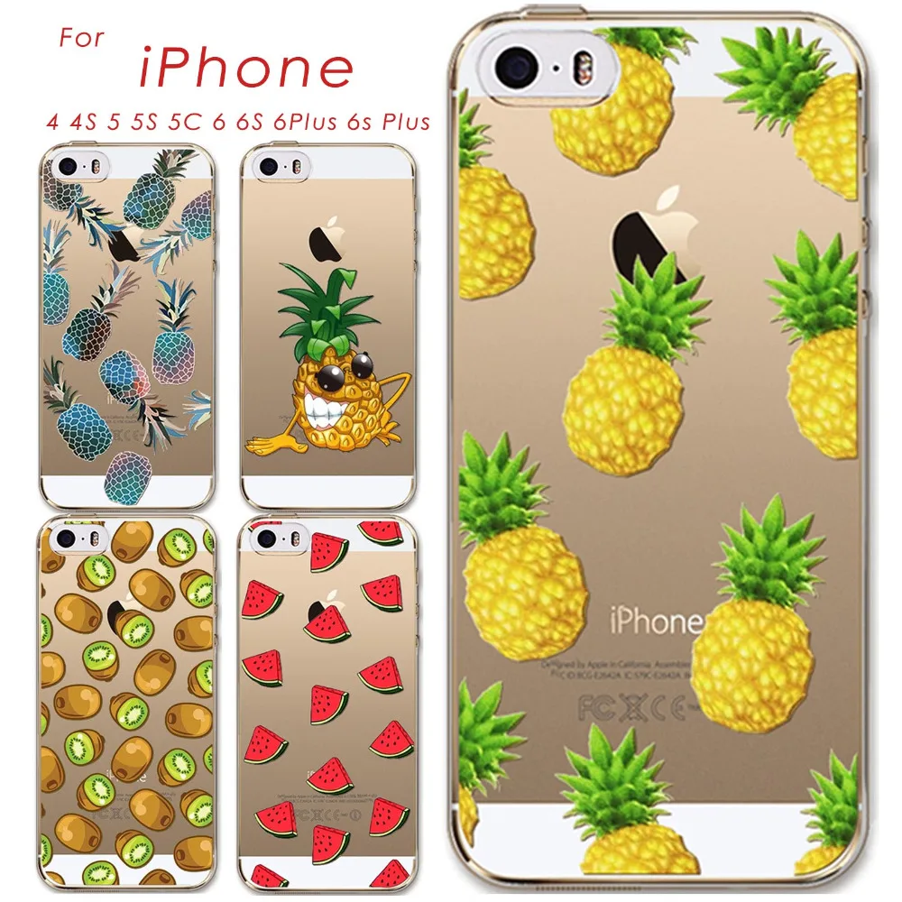 Thin Soft TPU Silicon Transparent Fruits Watermelon Pineapple Kiwi Case Cover For Apple iPhone 4 4S