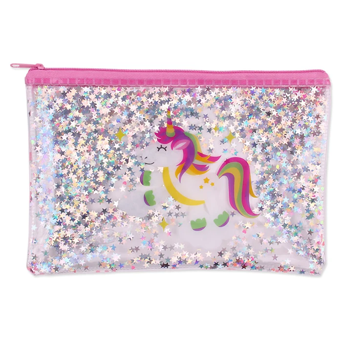 Licheng BX535 Liquid Glitter Pencil Case, Clear PVC Unicorn Girls Pencil Case