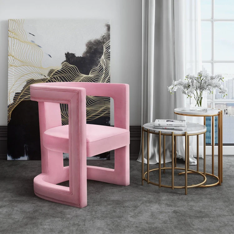 Chinese new products Luxury chairs for children all fabric covered Personality velvet pink chair