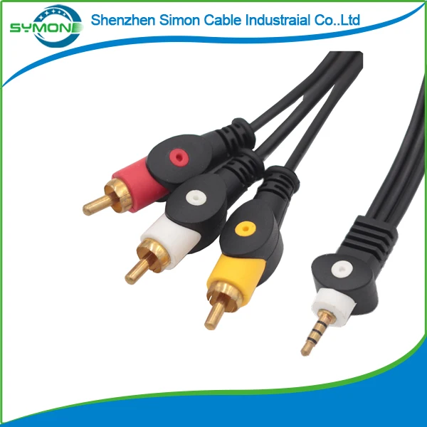 
High Quality Gold Plated Fish eye shape 3RCA to 3RCA Black RCA AV Audio Video Cable 