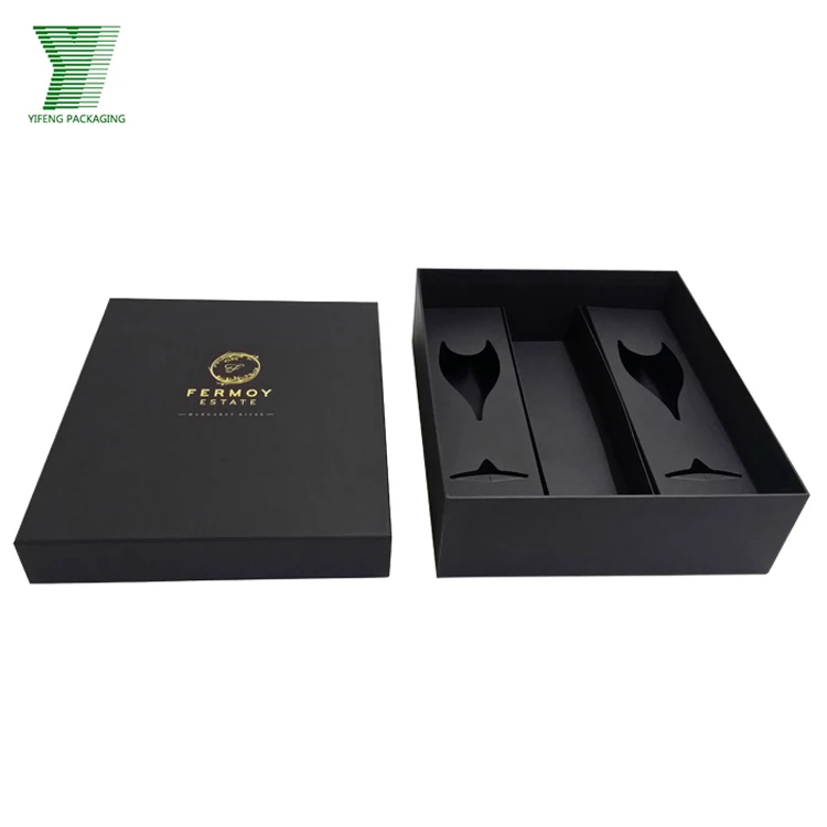 New arrival premium gift wine box packaging 750ml champagne bottle and cups black wine paper box