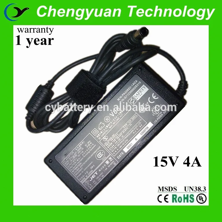 6.3*3.0mm 60w ноутбук адаптер переменного тока для toshiba 15v 4a