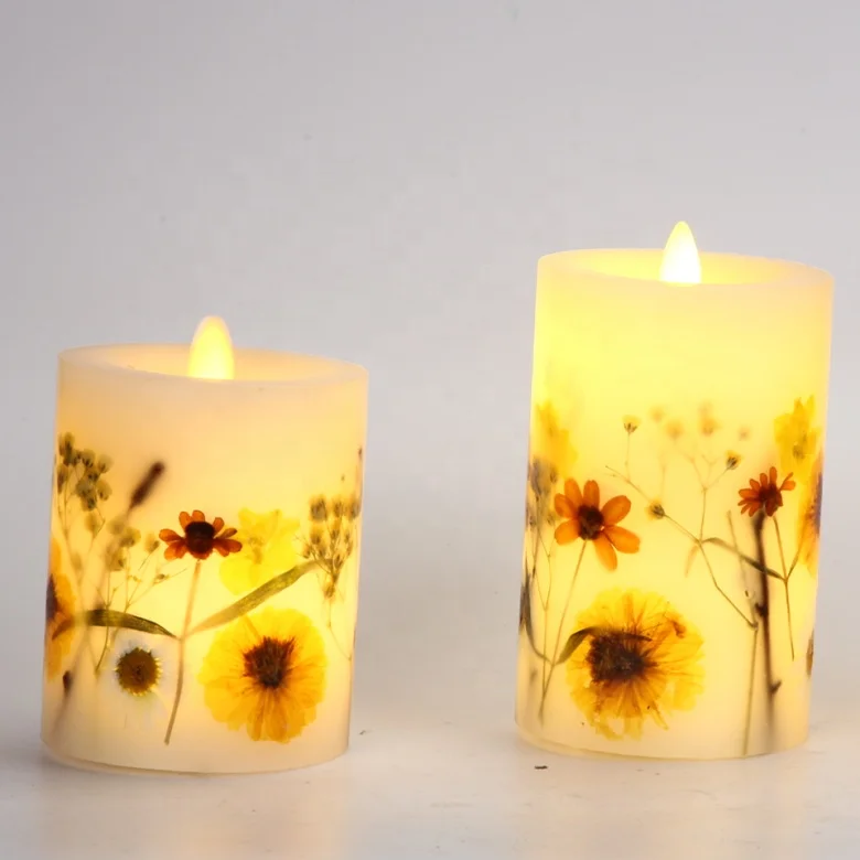 Battery operated moving flame led book scented candle with flower pattern