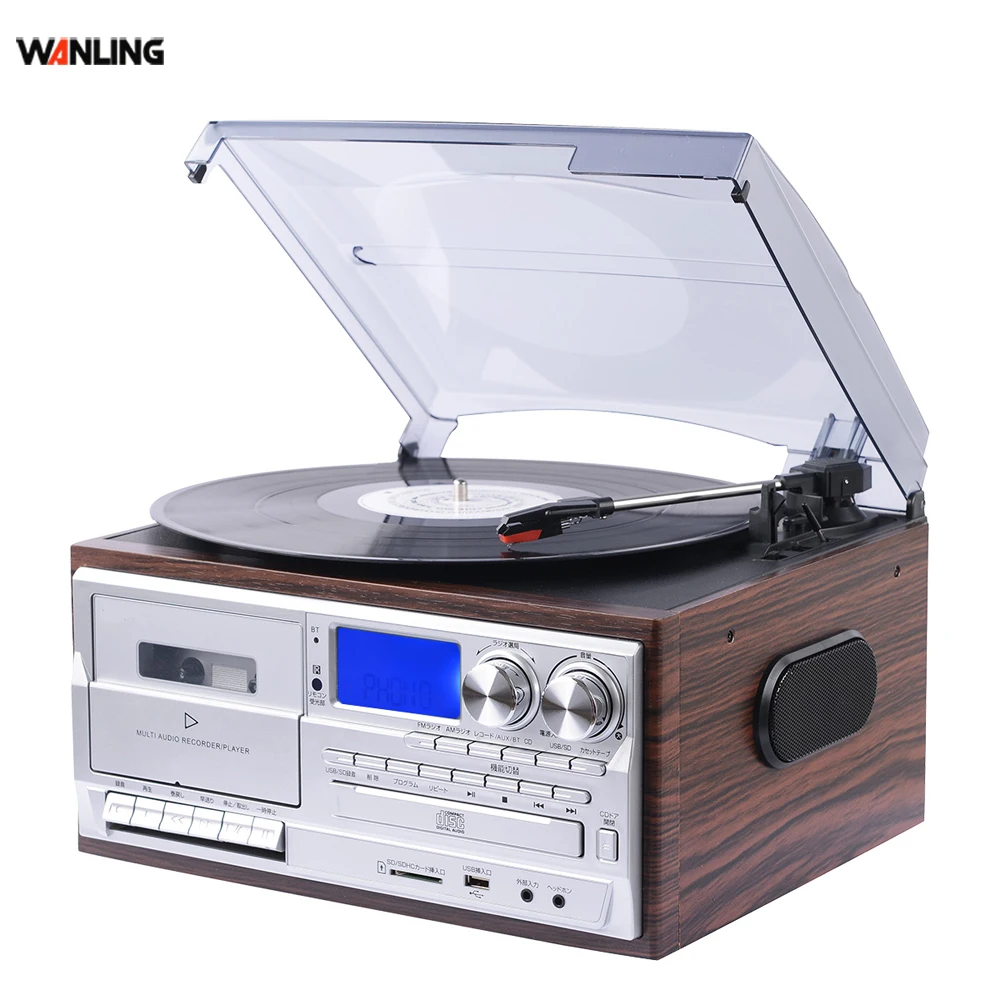 All in one turntable player multiple record player turntable cd record cassette radio player