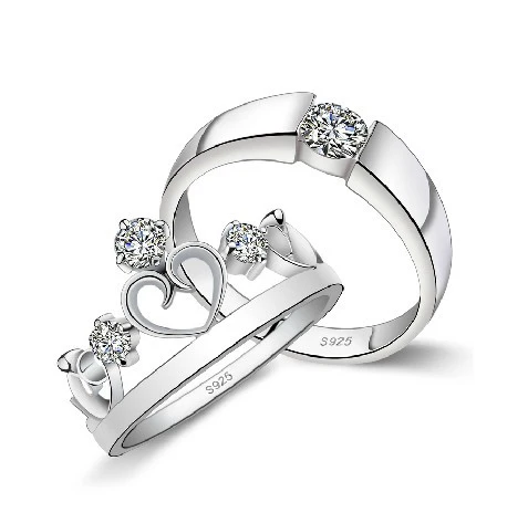 Queen and king couple popular delicate 925 silver wedding ring