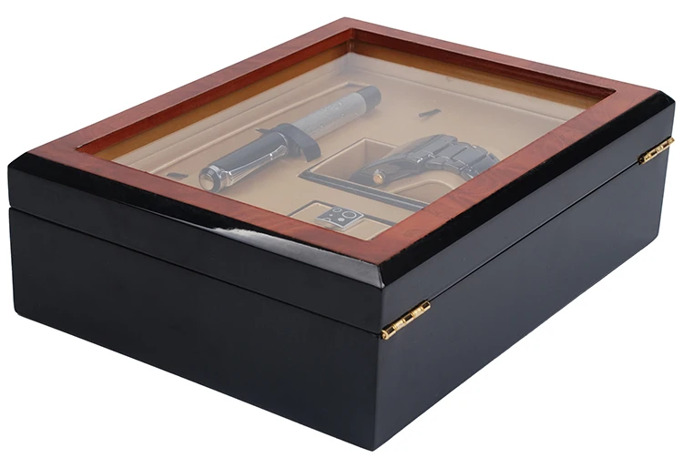 Luxury New Design Glossy Lacquer Glass Top Lid Wooden Cufflink Case