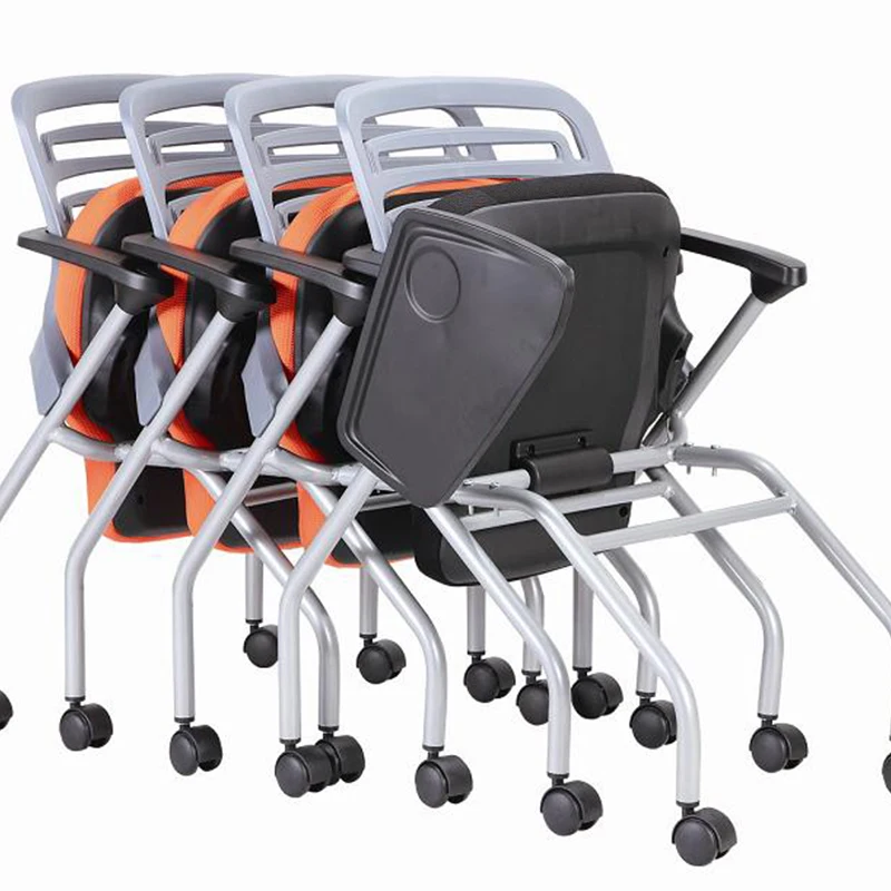 Foldable Metal Frame Student Training Stacking Chair With Writing Pad