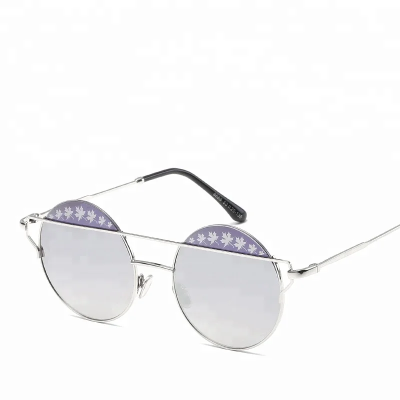 Sinle Lucky Clover Sunglasses circle shape sun glasses metal arm glasses circle sunglasses