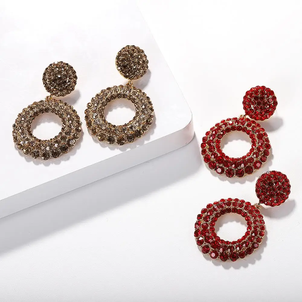 
Barlaycs Fashion Statement Vintage Korean Bridal Gold Pleated Bling Crystal Rhinestone Hoop Channel Earrings for Women 