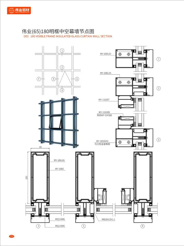 factory 60-180 series visible frame aluminum curtain wall profile glass curtain wall