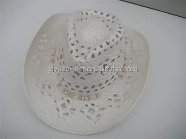 
Factory High Quality Patterns Stained Paper Straw Cowboy Hats With Beads Trimming 