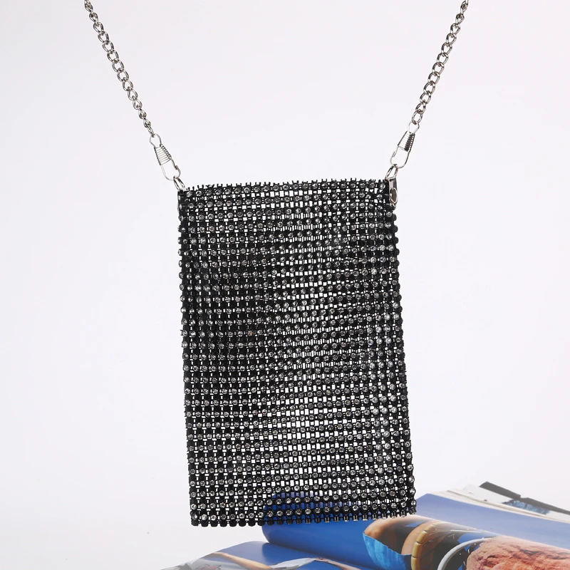 
Factory direct wholesale new style luxury crystal handbags characteristic diamond cellphone pouch small messenger bag for party 