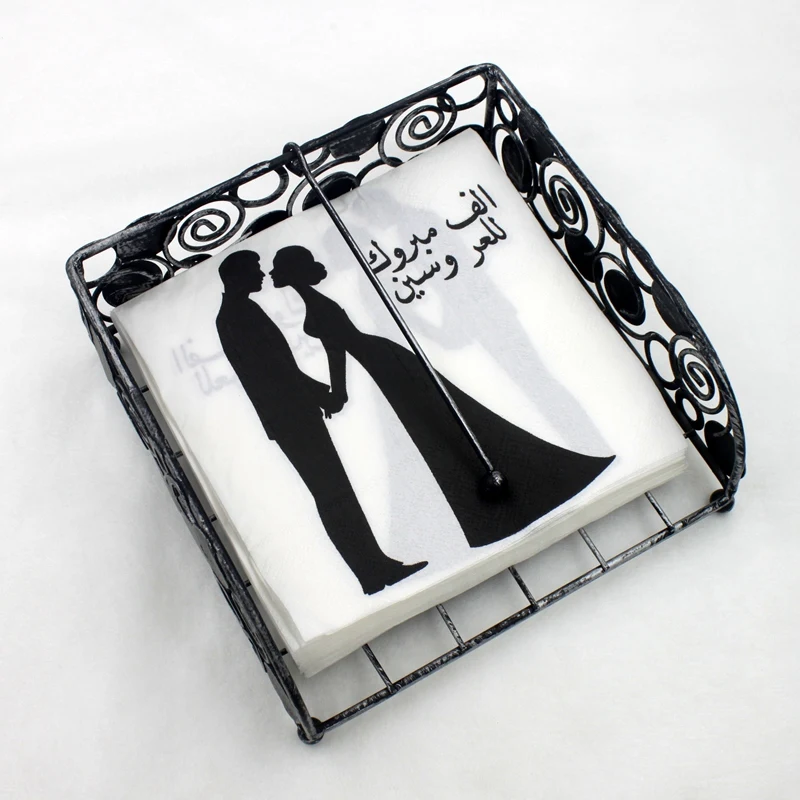 Food-grade Printed Arabic Bridegroom Bride Paper Napkins Tissue Napkin Servilleta For Wedding Party Decor 33*33cm Or Custom