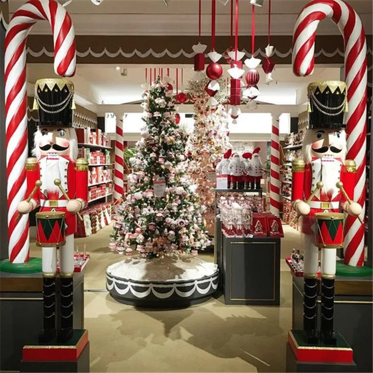 Custom Christmas Decoration Candy Cane Fiberglass Soldier Statue