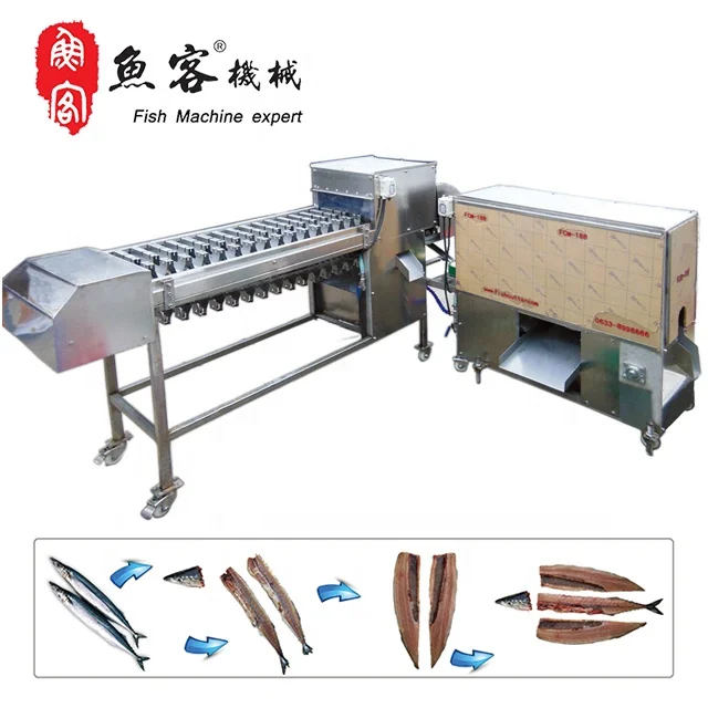 2020 Hot Sale Auto Cutting Head and Filleting Machine Remove Center Bone Commercial Saury Fish Processing Machine Sets