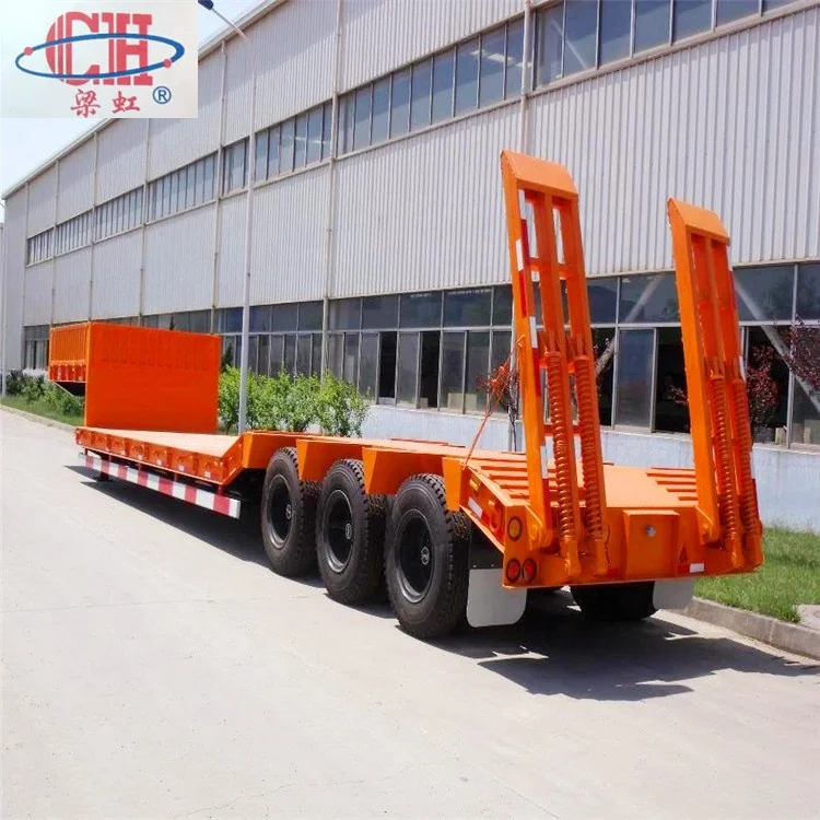 4 Axle Low bed Truck Trailer 90t lowbed Heavy Equipment Transport for Excavat Semi Trailer