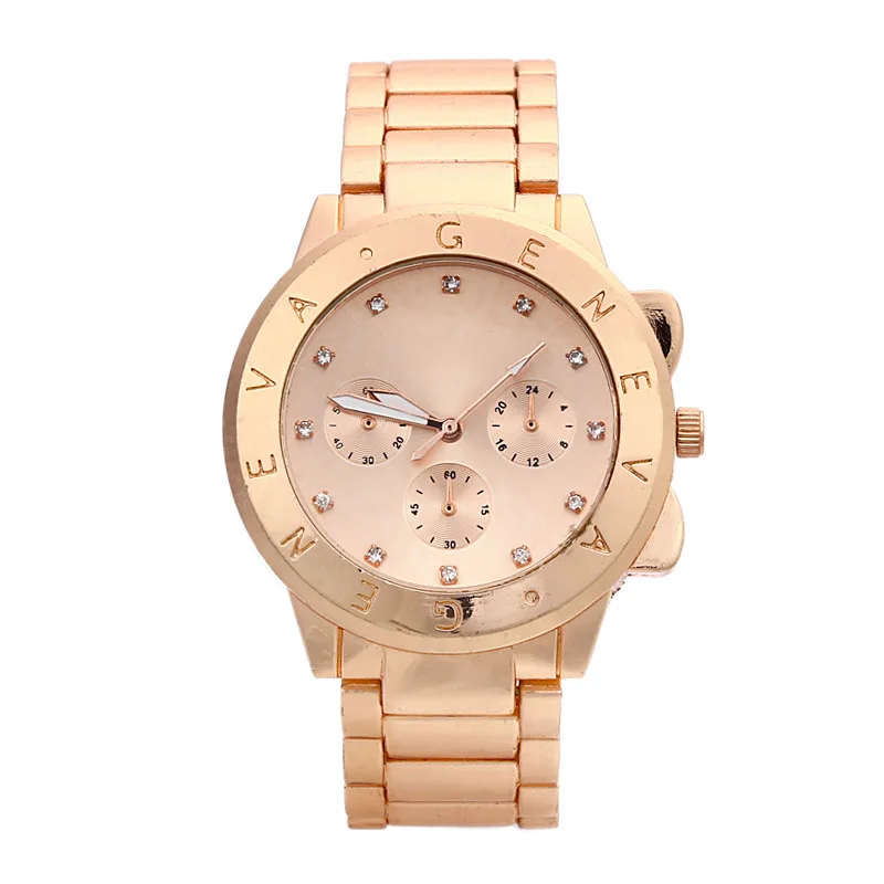 China manufacture high quality geneva quartz metal wrist watch  gold watch newest