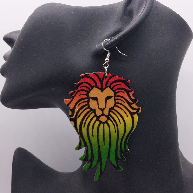 Printing Lion Wooden Earrings