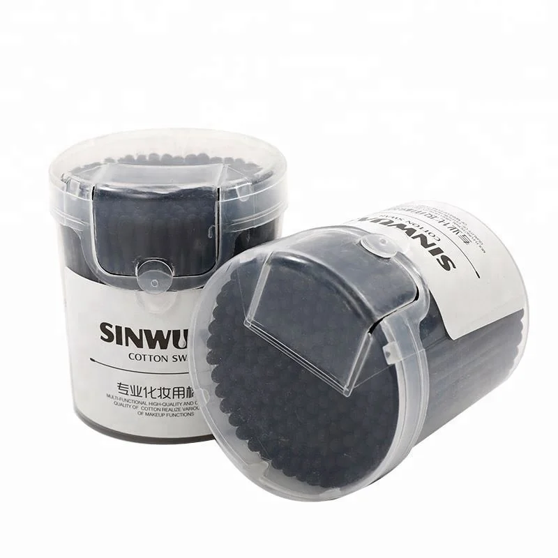 Black OEM design double head innoxious cosmetic plastic stick cotton swabs