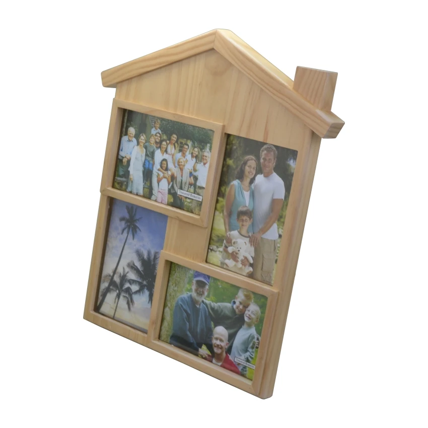 Popular Design House Shape 4 windows Collage Wooden Photo Frame Wholesale
